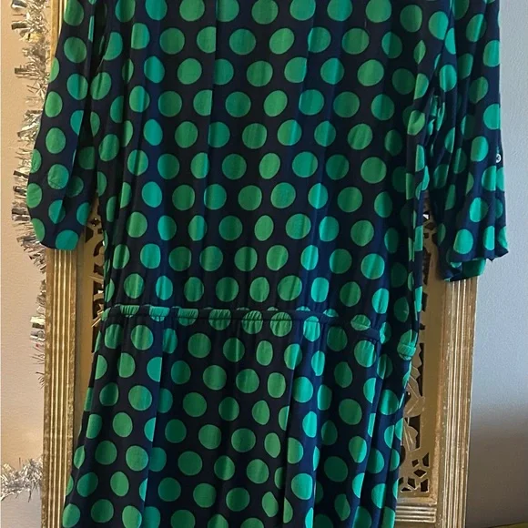 Blue Green Polka dot Banana Republic drop waist dress 3/4 sleeves Spring Casual - Picture 7 of 11